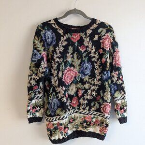 Vintage Floral Intarsia Knit Sweater by Crystal Kobe